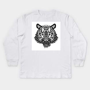 snow leopard ecopop tiger cat in the artic with mexican patterns Kids Long Sleeve T-Shirt